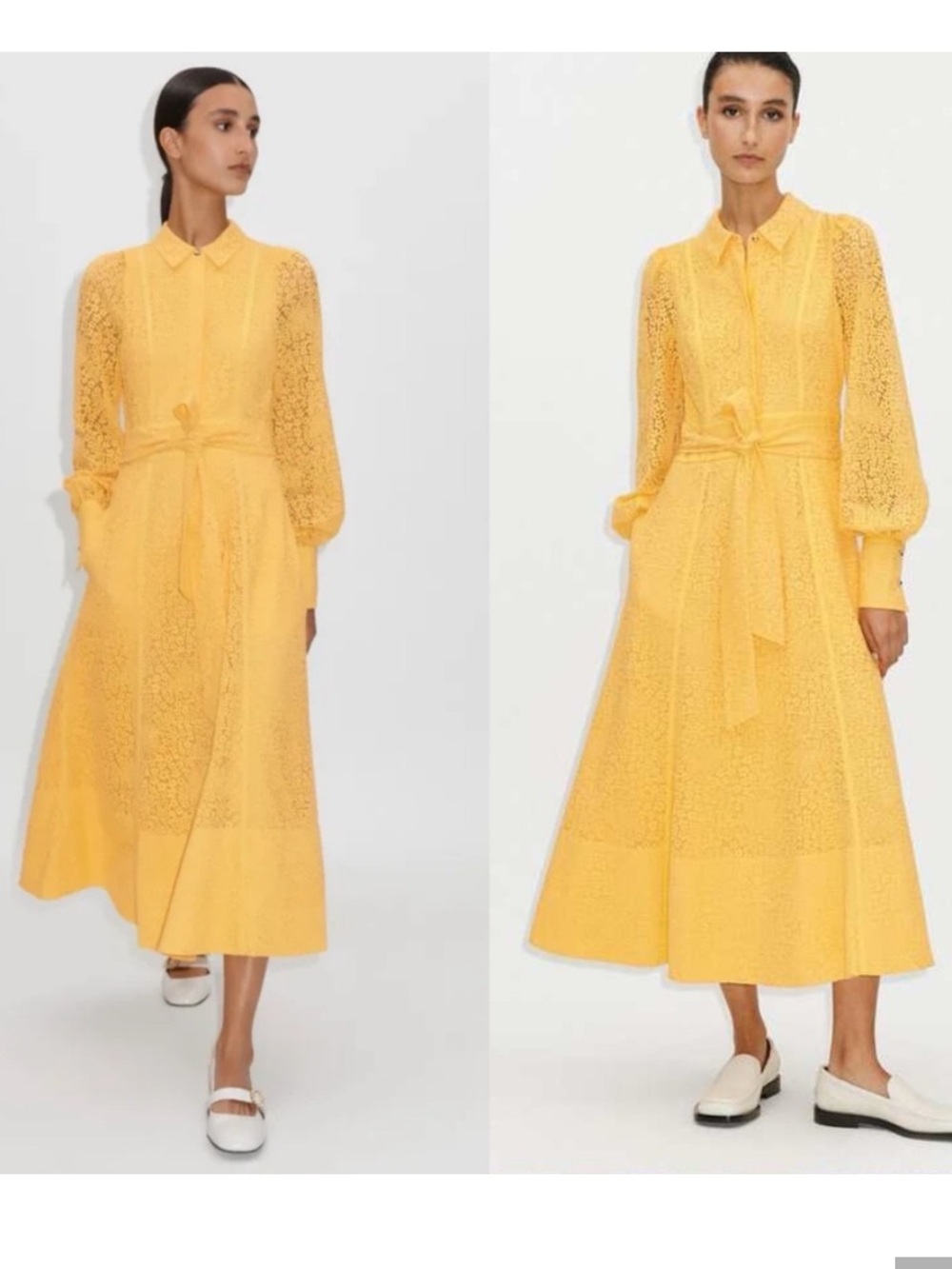 ME+EM Lace Fit & Flare Midi Dress with Belt Dandelion Yellow US 4 UK 8